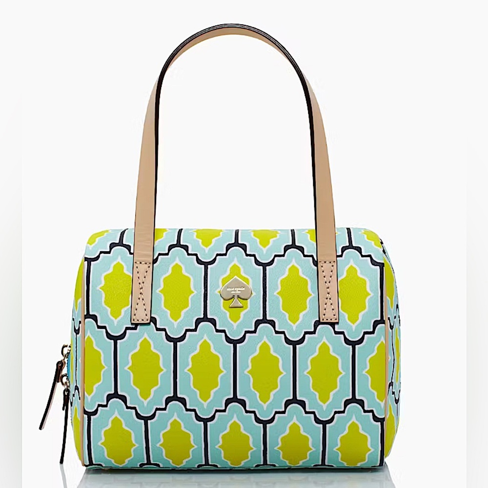 Kate Spade Cabana Tile Damien Bright Blue Green Graphic Satchel Purse